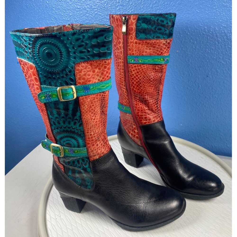 L'Artiste Spring Step Women's 9 EU40 Carpeverde Boots Black Red Multi New Rare - Picture 5 of 12
